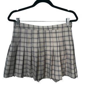 Aeropostale Plaid Pleated Mini Skirt Tan Black Cream Academia Y2K Size Medium